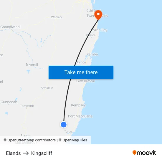 Elands to Kingscliff map