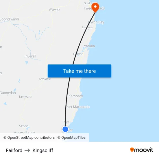 Failford to Kingscliff map