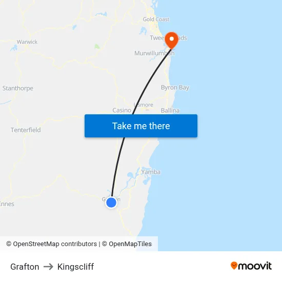 Grafton to Kingscliff map