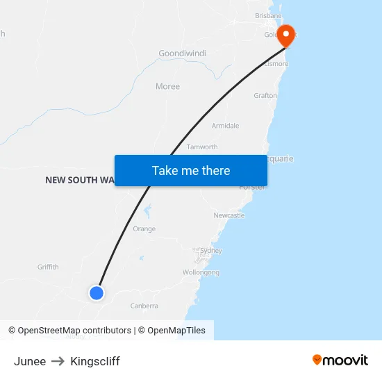 Junee to Kingscliff map