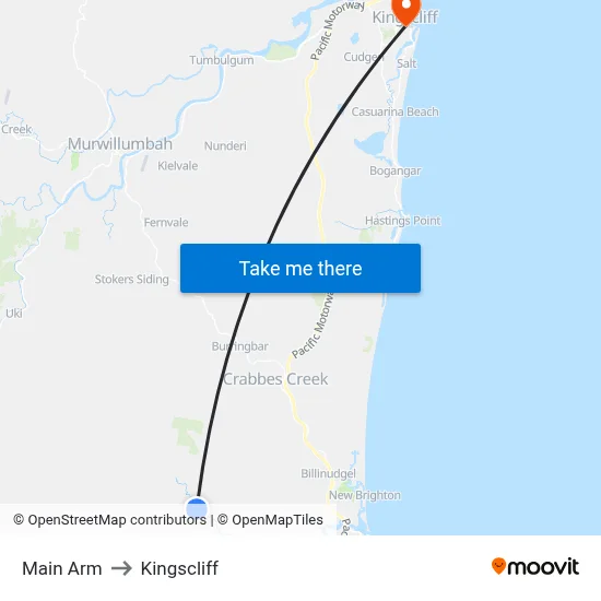Main Arm to Kingscliff map