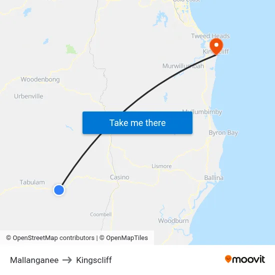 Mallanganee to Kingscliff map