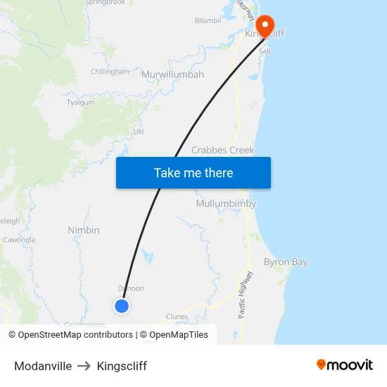 Modanville to Kingscliff map