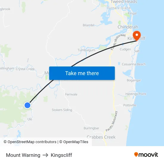 Mount Warning to Kingscliff map