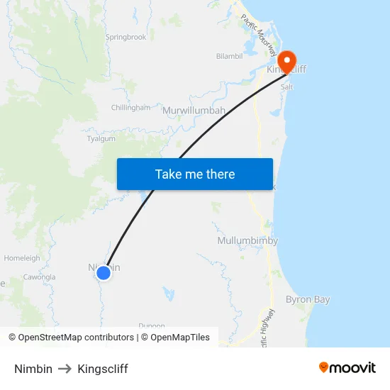 Nimbin to Kingscliff map