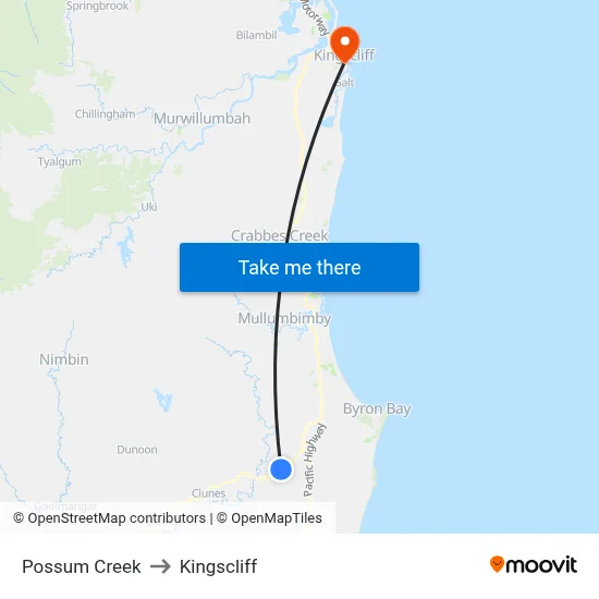 Possum Creek to Kingscliff map
