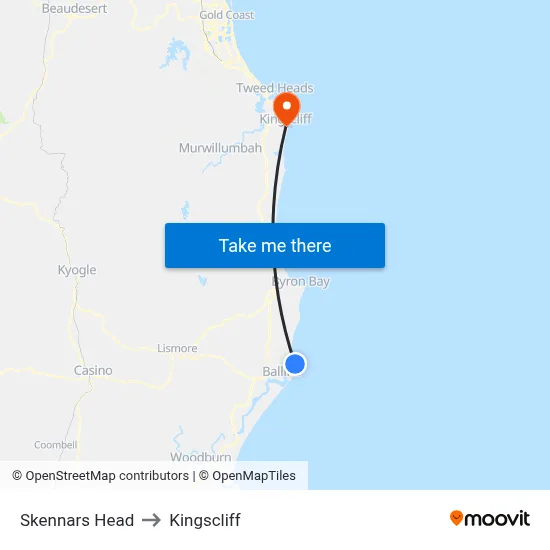 Skennars Head to Kingscliff map