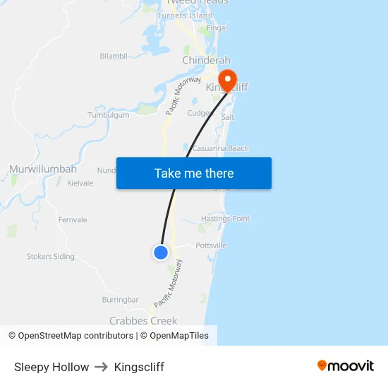 Sleepy Hollow to Kingscliff map