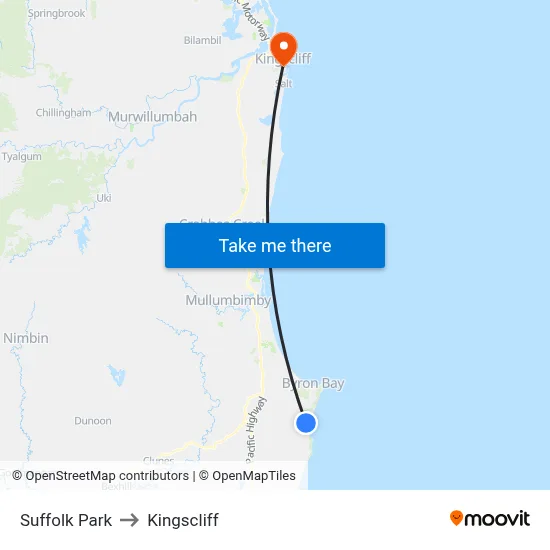Suffolk Park to Kingscliff map