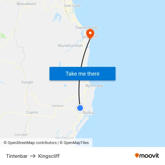 Tintenbar to Kingscliff map