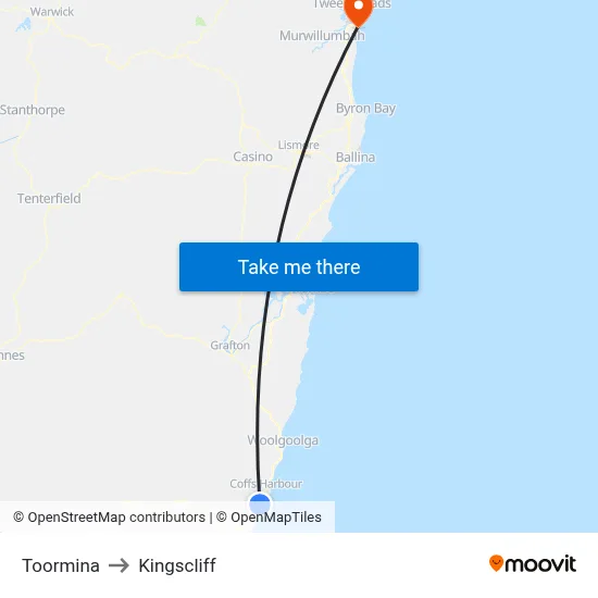 Toormina to Kingscliff map