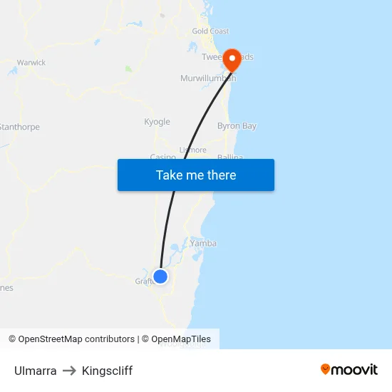 Ulmarra to Kingscliff map