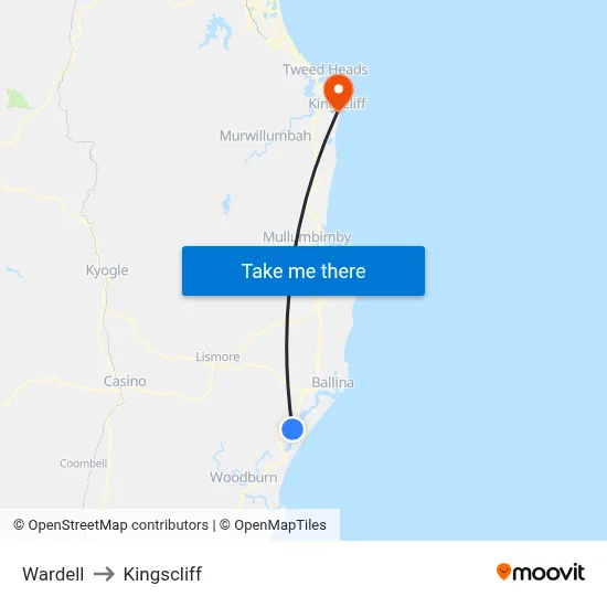 Wardell to Kingscliff map