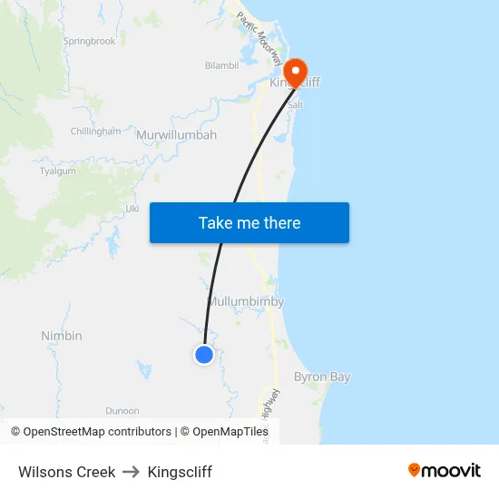 Wilsons Creek to Kingscliff map