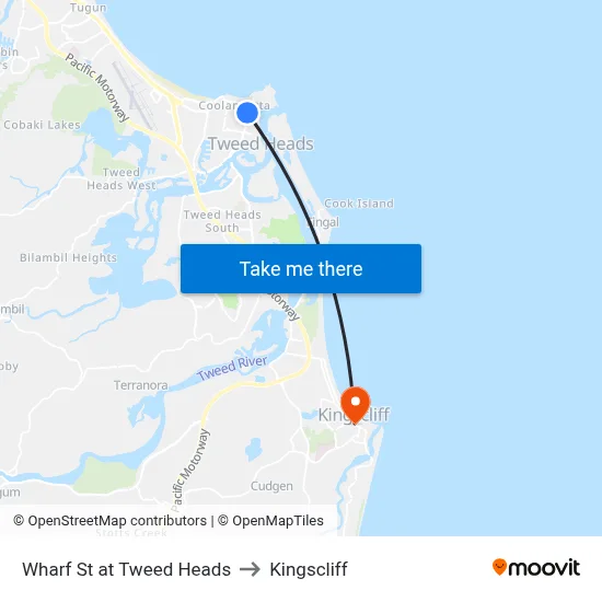 Wharf St at Tweed Heads to Kingscliff map