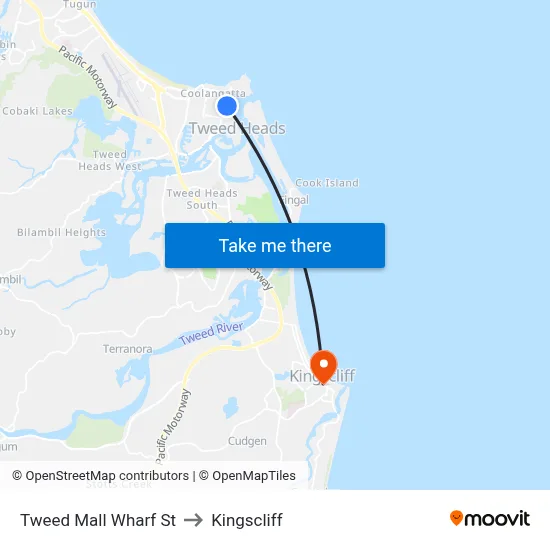 Tweed Mall Wharf St to Kingscliff map