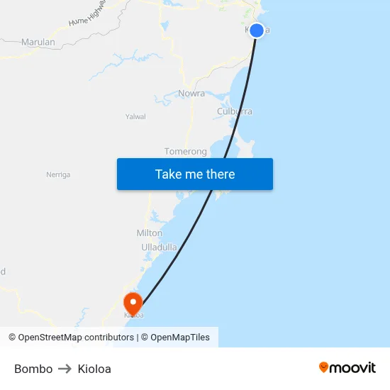 Bombo to Kioloa map