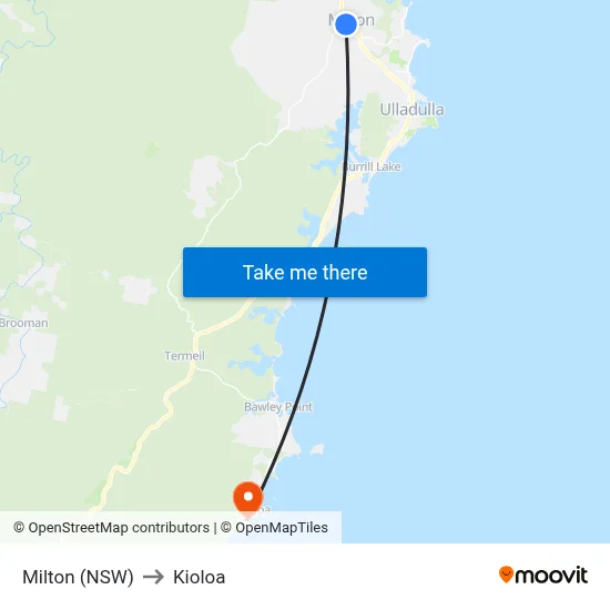 Milton (NSW) to Kioloa map