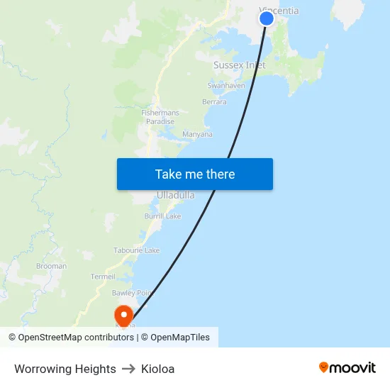 Worrowing Heights to Kioloa map