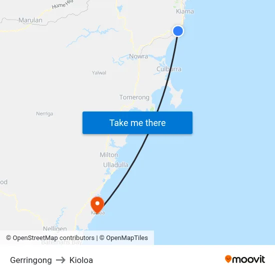 Gerringong to Kioloa map