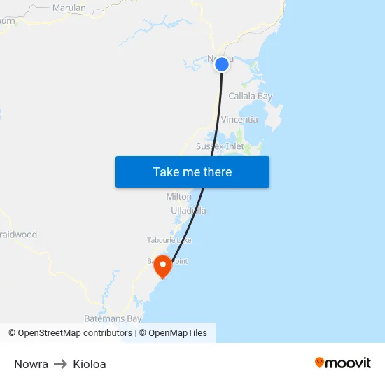 Nowra to Kioloa map