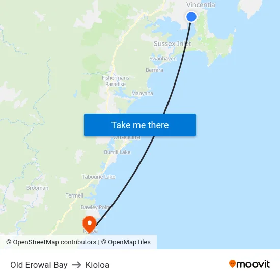 Old Erowal Bay to Kioloa map