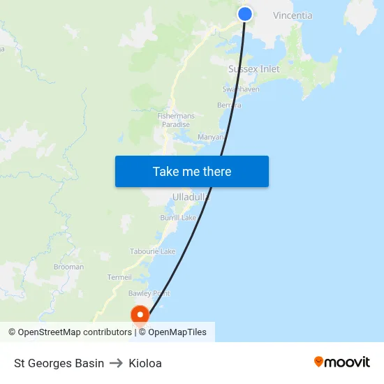 St Georges Basin to Kioloa map