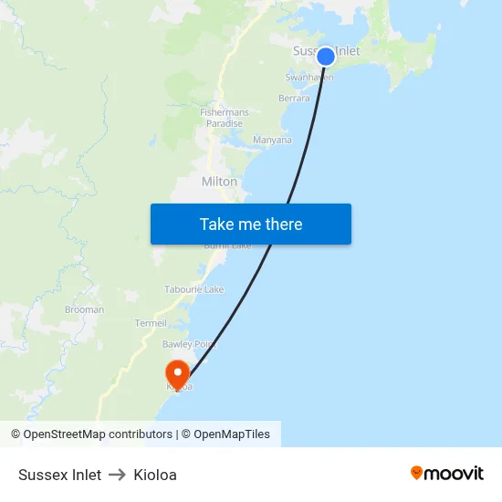 Sussex Inlet to Kioloa map