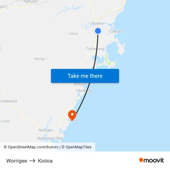 Worrigee to Kioloa map