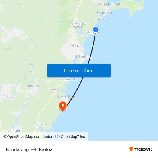 Bendalong to Kioloa map