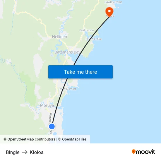 Bingie to Kioloa map