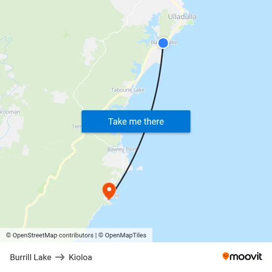 Burrill Lake to Kioloa map