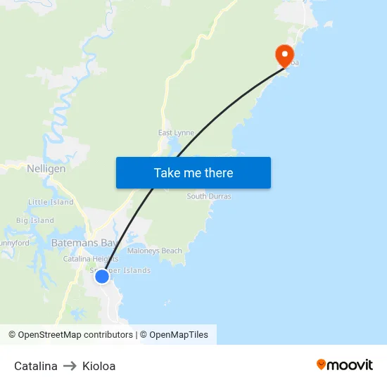 Catalina to Kioloa map