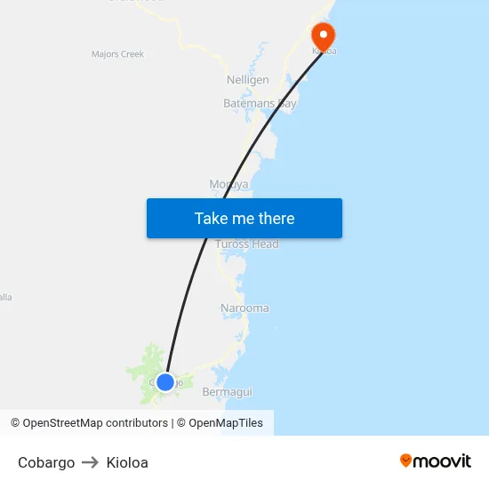 Cobargo to Kioloa map