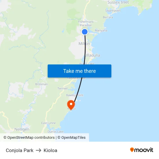 Conjola Park to Kioloa map