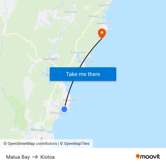 Malua Bay to Kioloa map