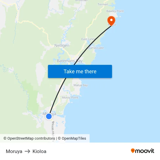 Moruya to Kioloa map