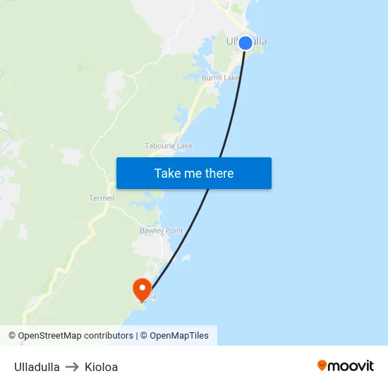 Ulladulla to Kioloa map