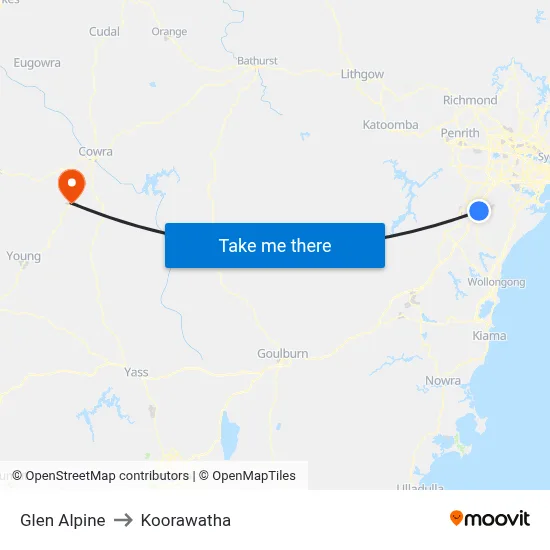 Glen Alpine to Koorawatha map