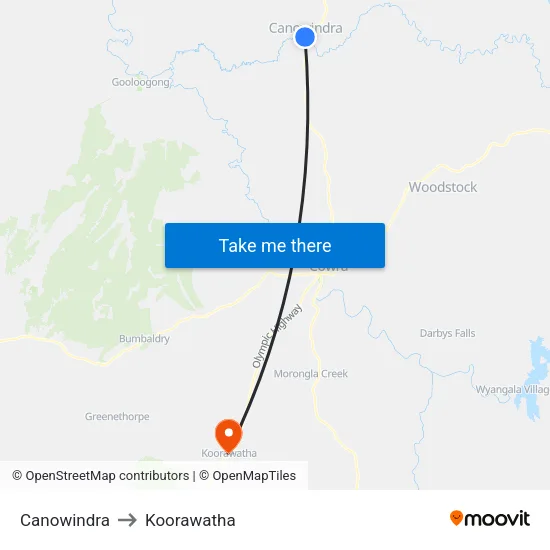 Canowindra to Koorawatha map