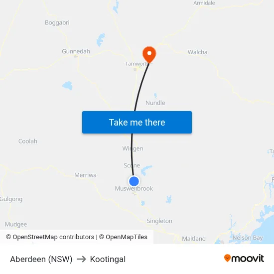 Aberdeen (NSW) to Kootingal map