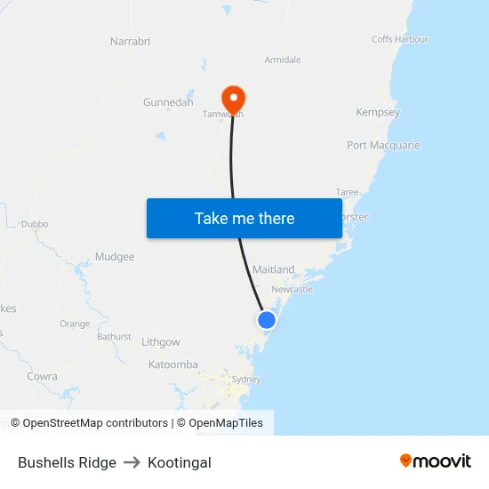 Bushells Ridge to Kootingal map