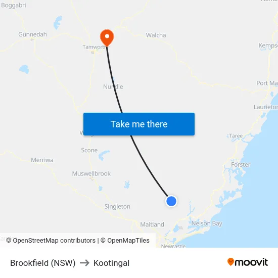 Brookfield (NSW) to Kootingal map
