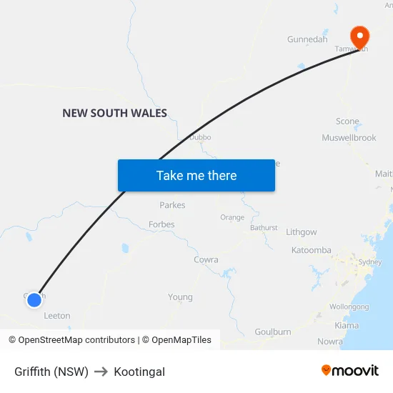 Griffith (NSW) to Kootingal map