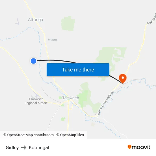 Gidley to Kootingal map