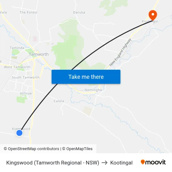 Kingswood (Tamworth Regional - NSW) to Kootingal map