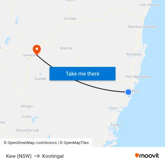 Kew (NSW) to Kootingal map