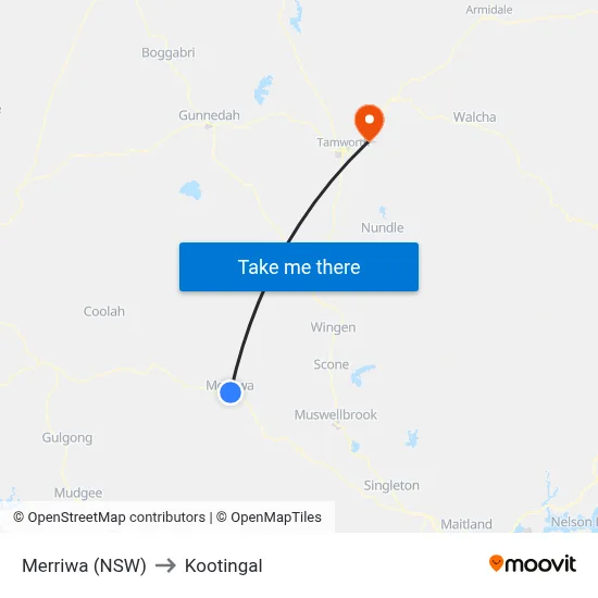 Merriwa (NSW) to Kootingal map