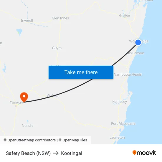 Safety Beach (NSW) to Kootingal map