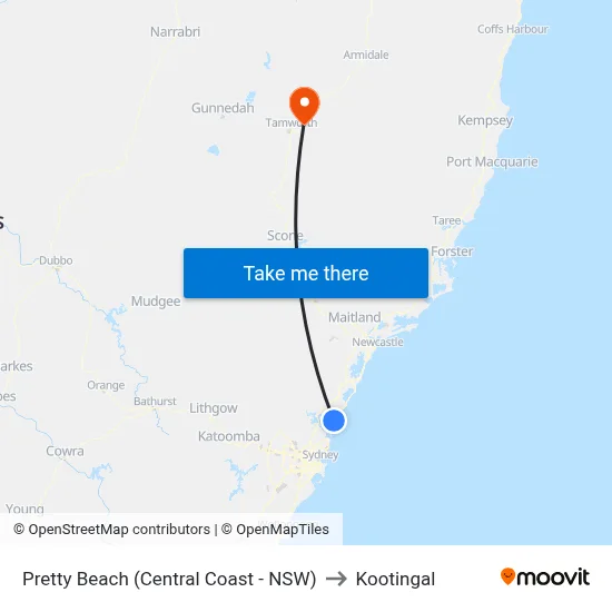 Pretty Beach (Central Coast - NSW) to Kootingal map
